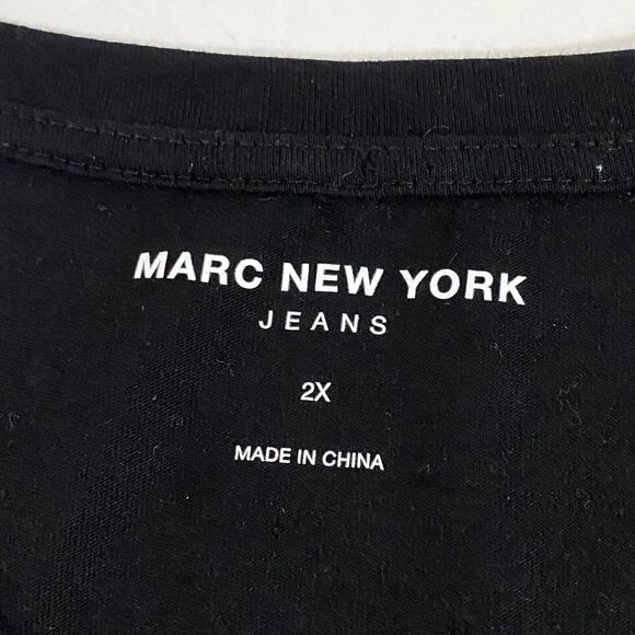 Marc New York Sequin Logo T Shirt Women Plus Size 2X Black Silver Knit Read - Picture 7 of 11